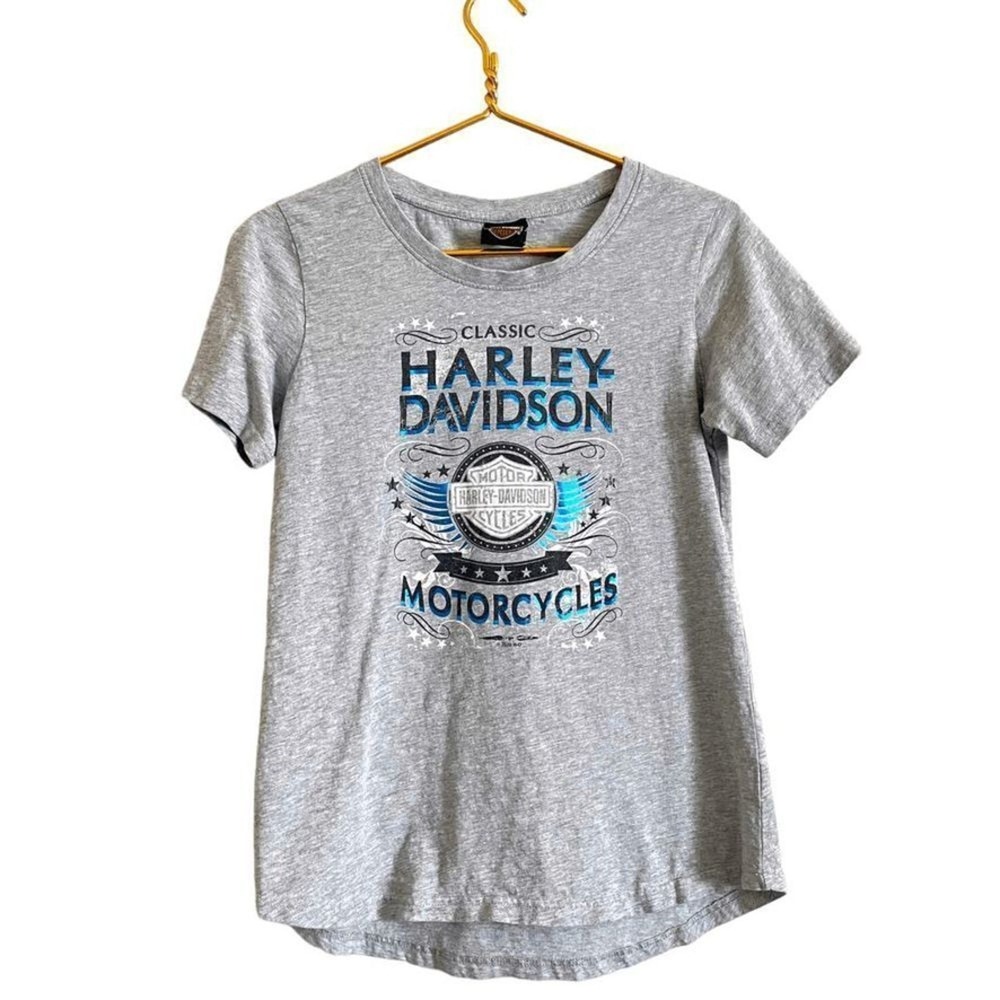 Harley Davidson Crew Neck Tee Women's M‎ Gray Graphic Biker Casual